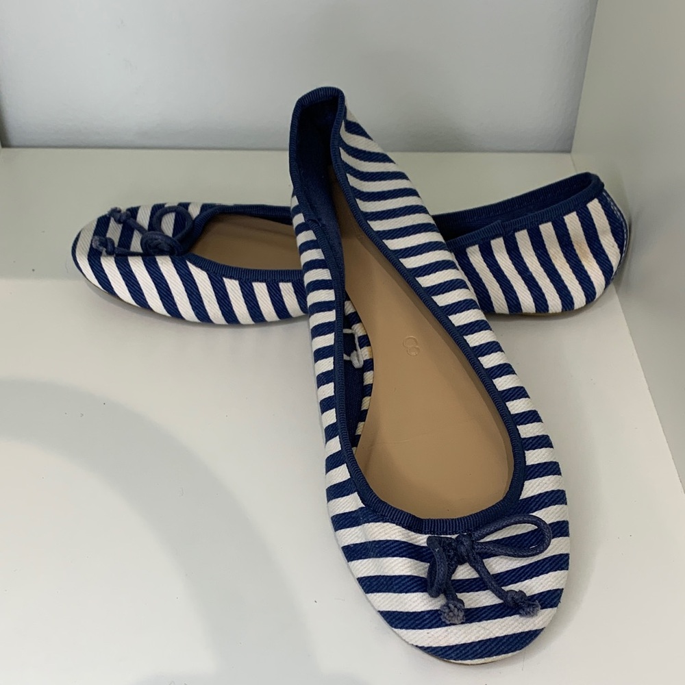 Navy and White Striped Ballet Flats - 8